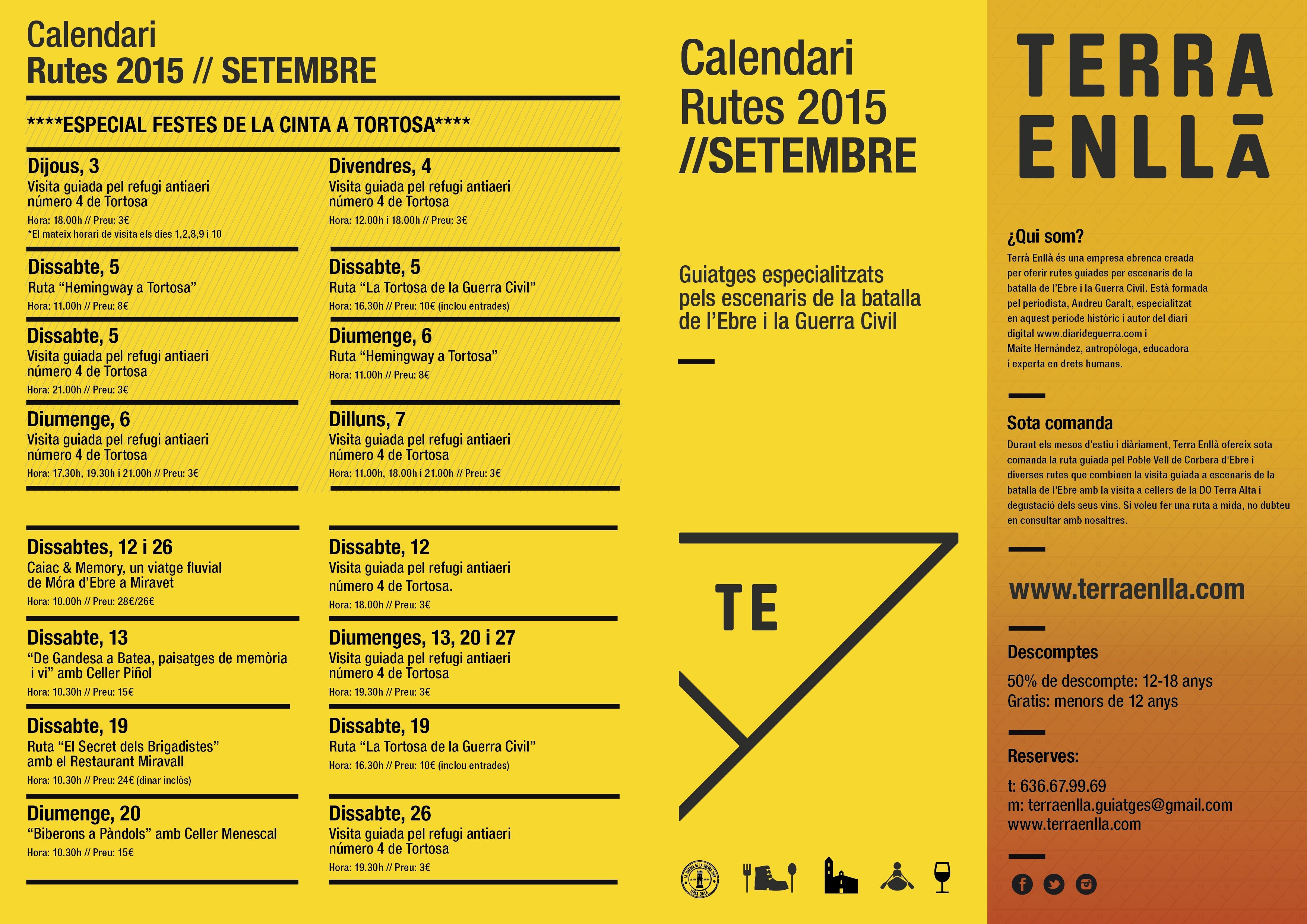 Rutes guiades pels espais i escenaris de la batalla de l'Ebre. Calendari de Setembre.