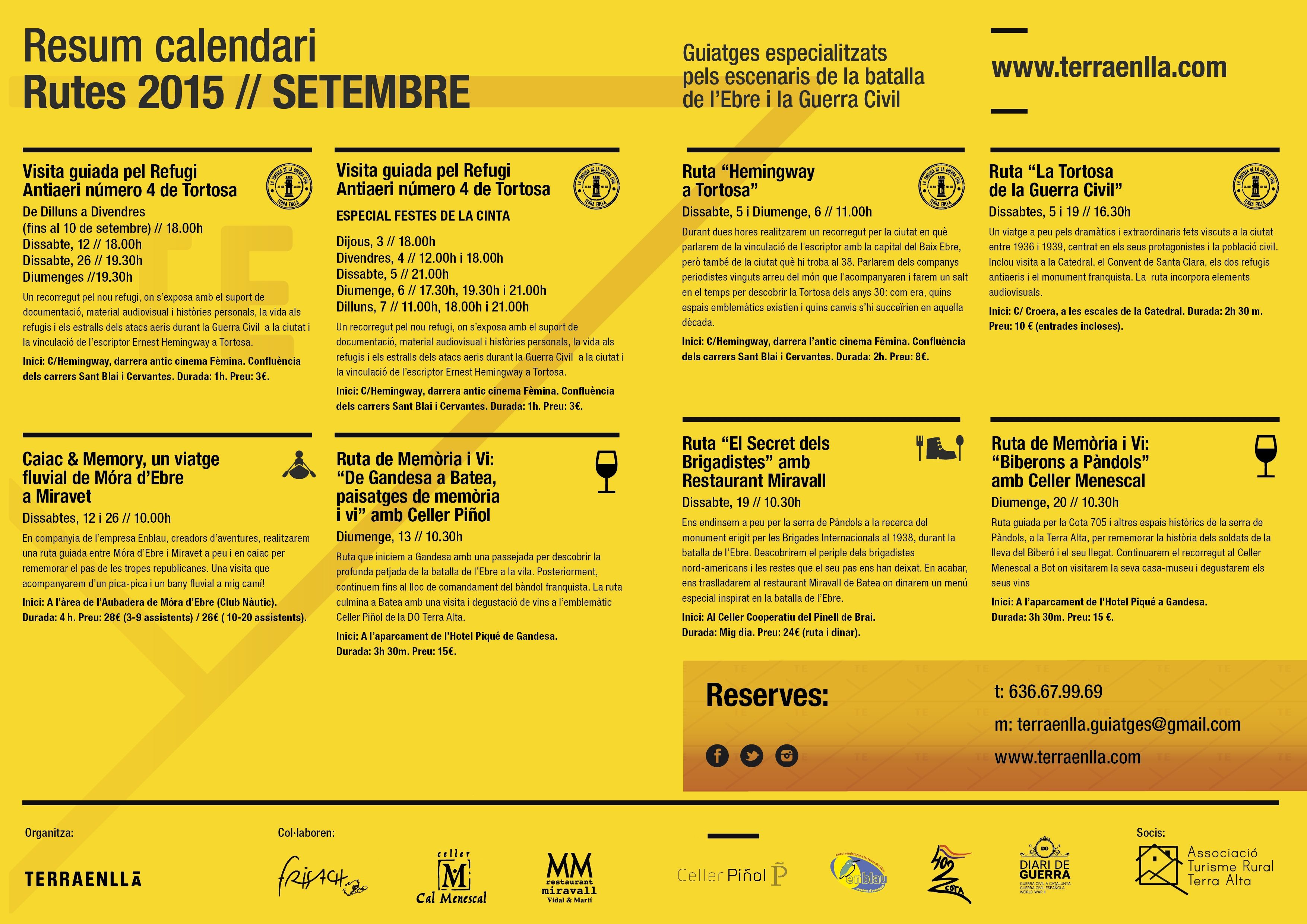 Rutes guiades pels espais i escenaris de la batalla de l'Ebre. Calendari de Setembre.